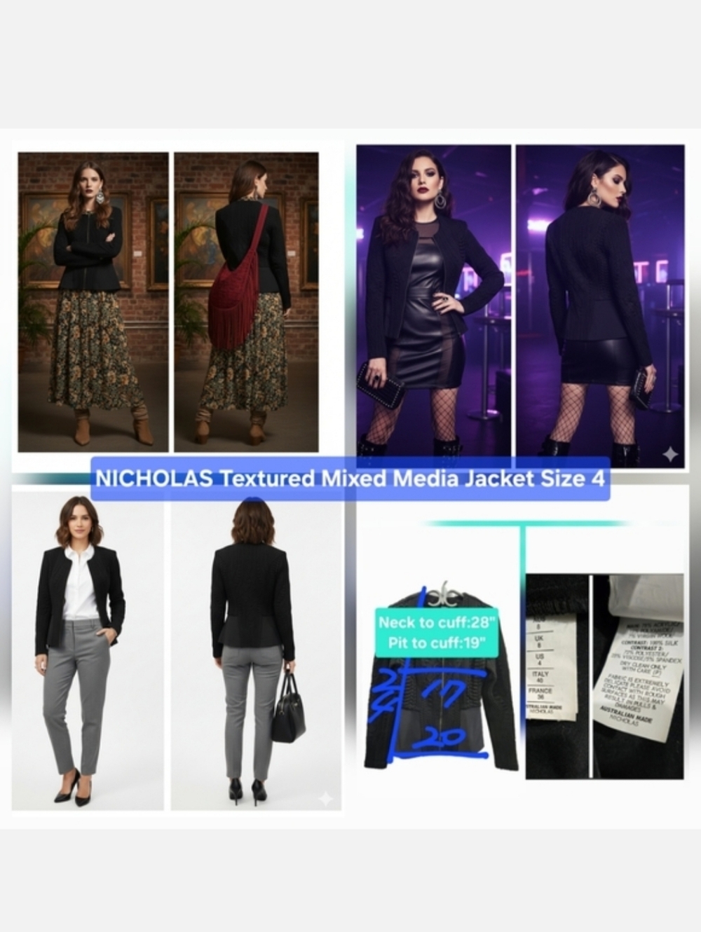NICHOLAS Textured Mixed Media Jacket Size 4